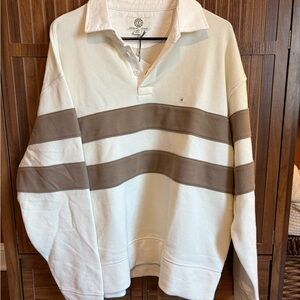 American Eagle Outfitters White and Brown Rugby Shirt